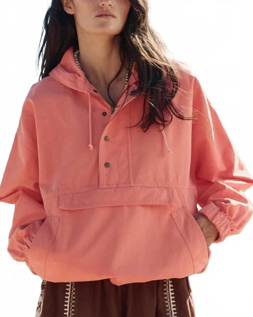 NEW THE GREAT. dover popover hoodie in guava
